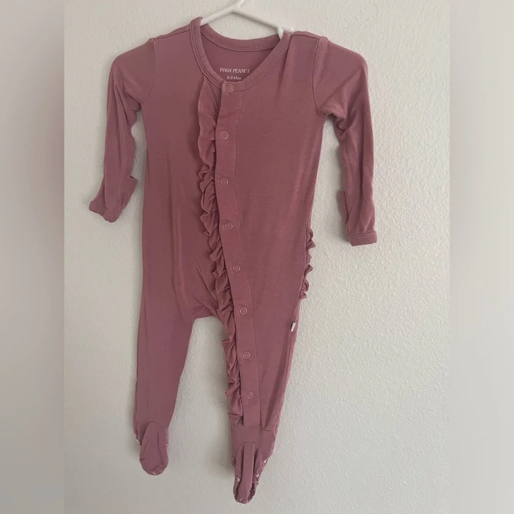 Posh Peanut Mauve Ruffle Footed One-Piece Pajamas